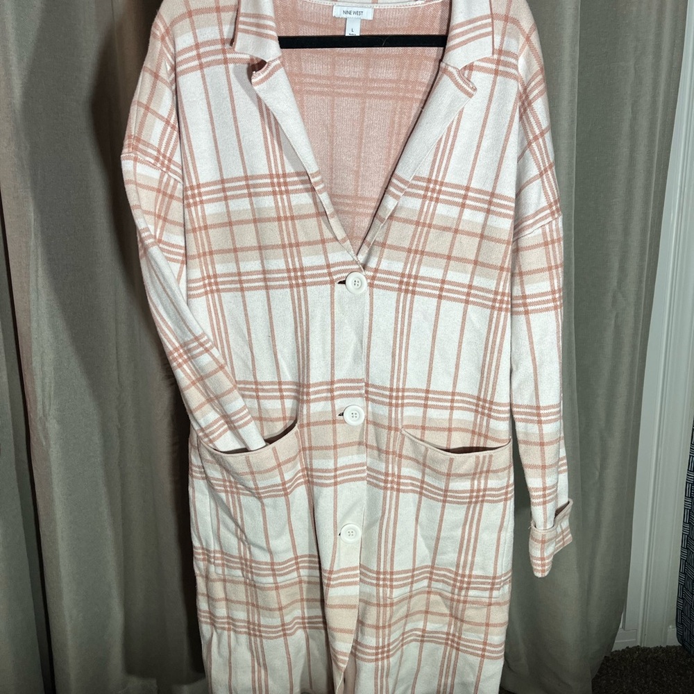 Nine West Plaid Button-Up Cardigan